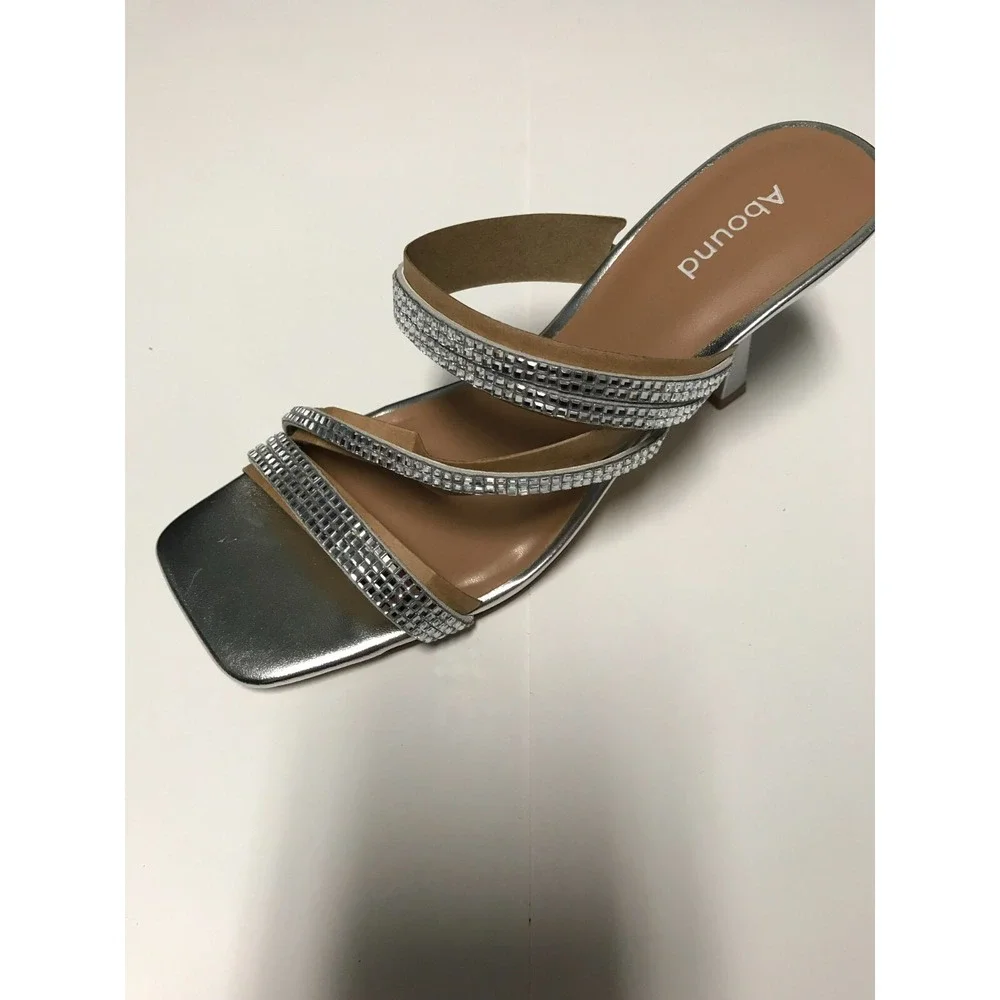 Abound Karina Glitzy Heeled Sandal square toe slip on silver‎ Size 8M - Picture 2 of 3
